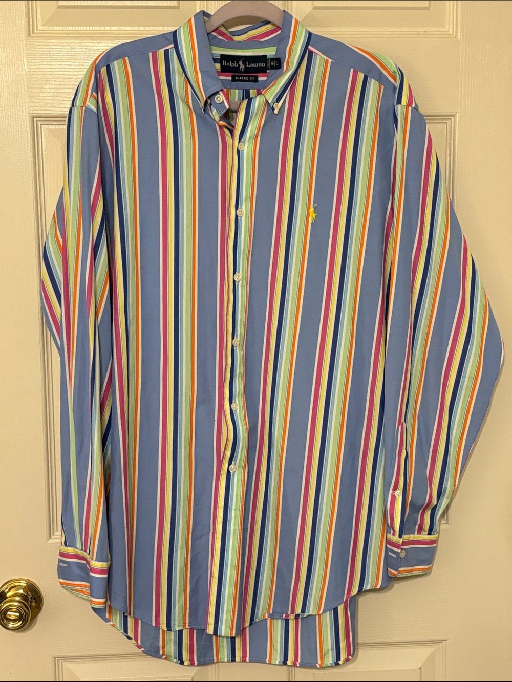 Ralph Lauren Multicolor Vertical Stripe Button-Down Cotton Shirt Neck 16 Long